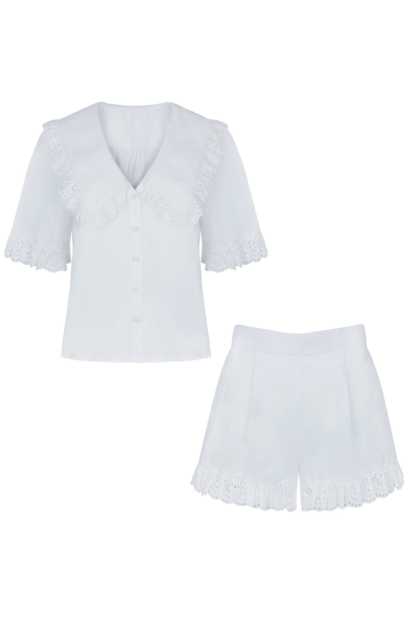 Luna White Broderie Anglaise Cotton Set