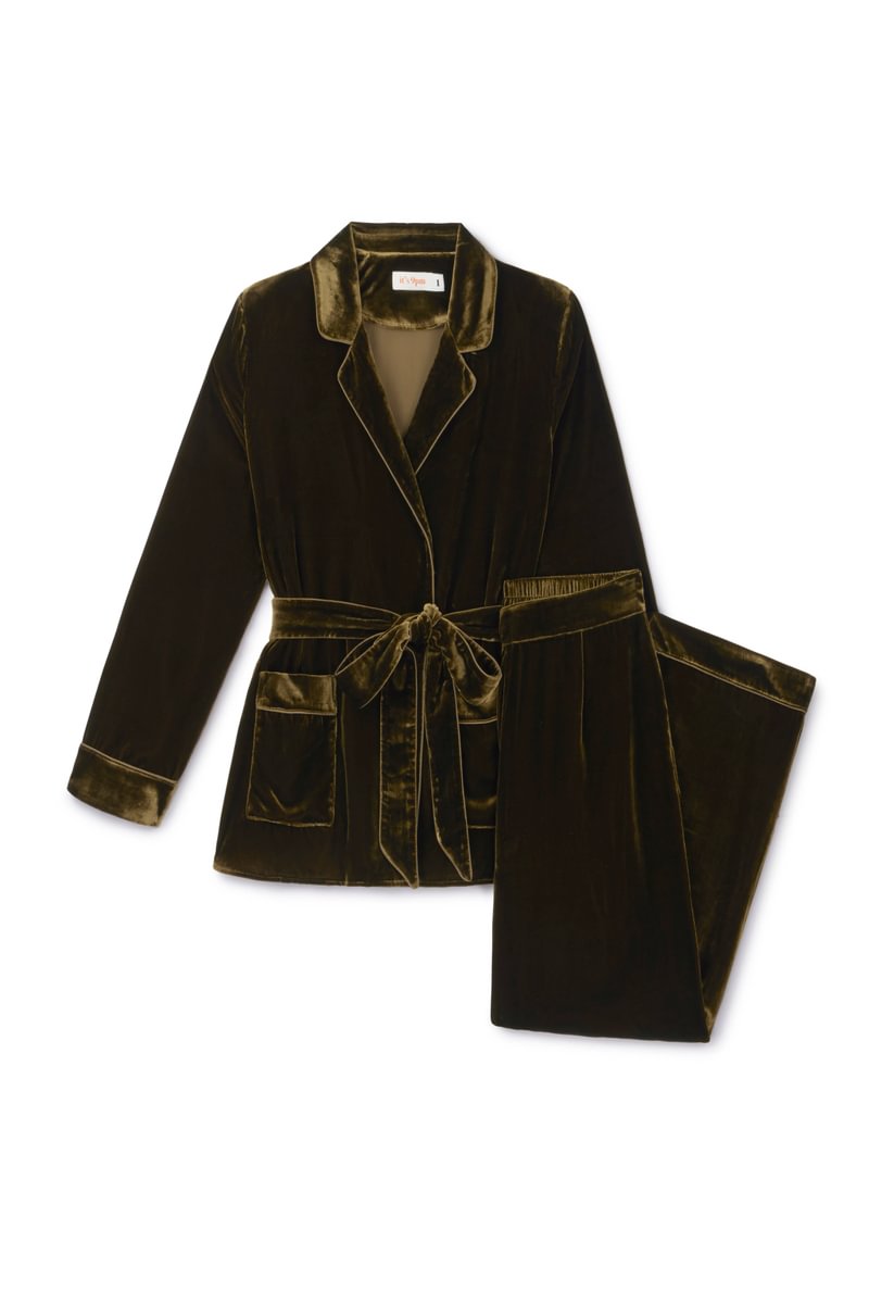 Pamela olive silk-velvet suit