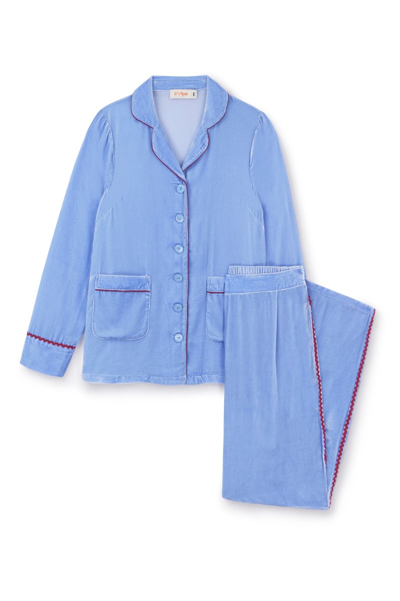 Clara blue silk-velvet set