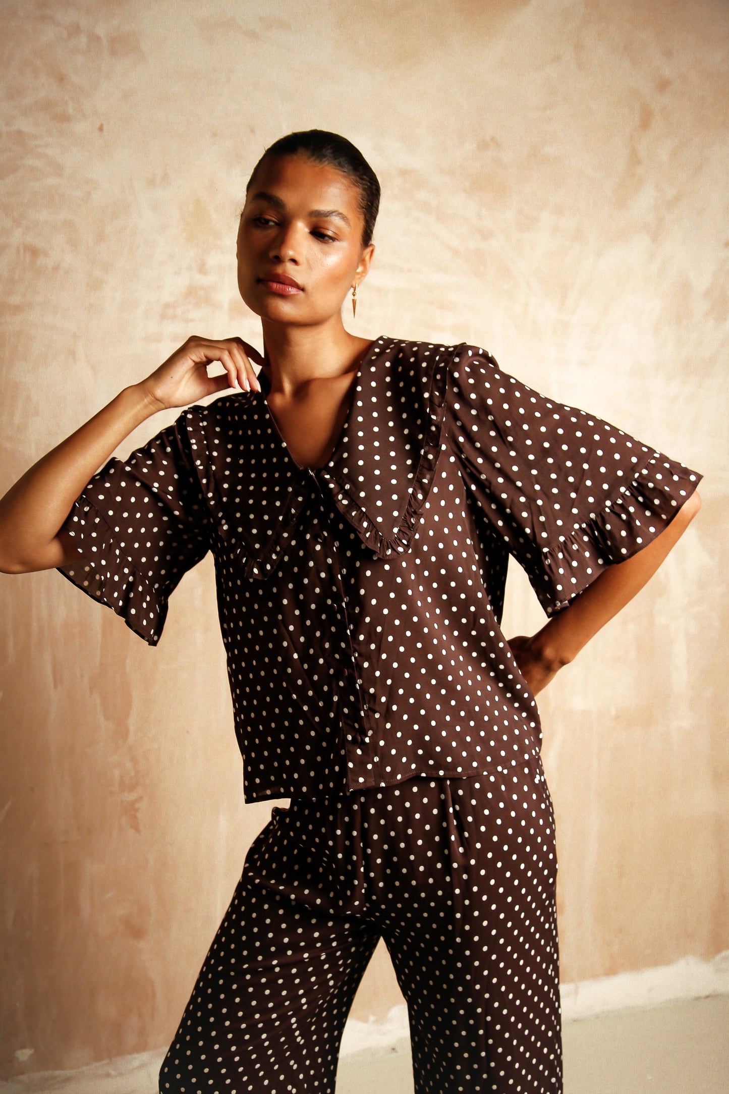 Selene Brown Polka Dot Set