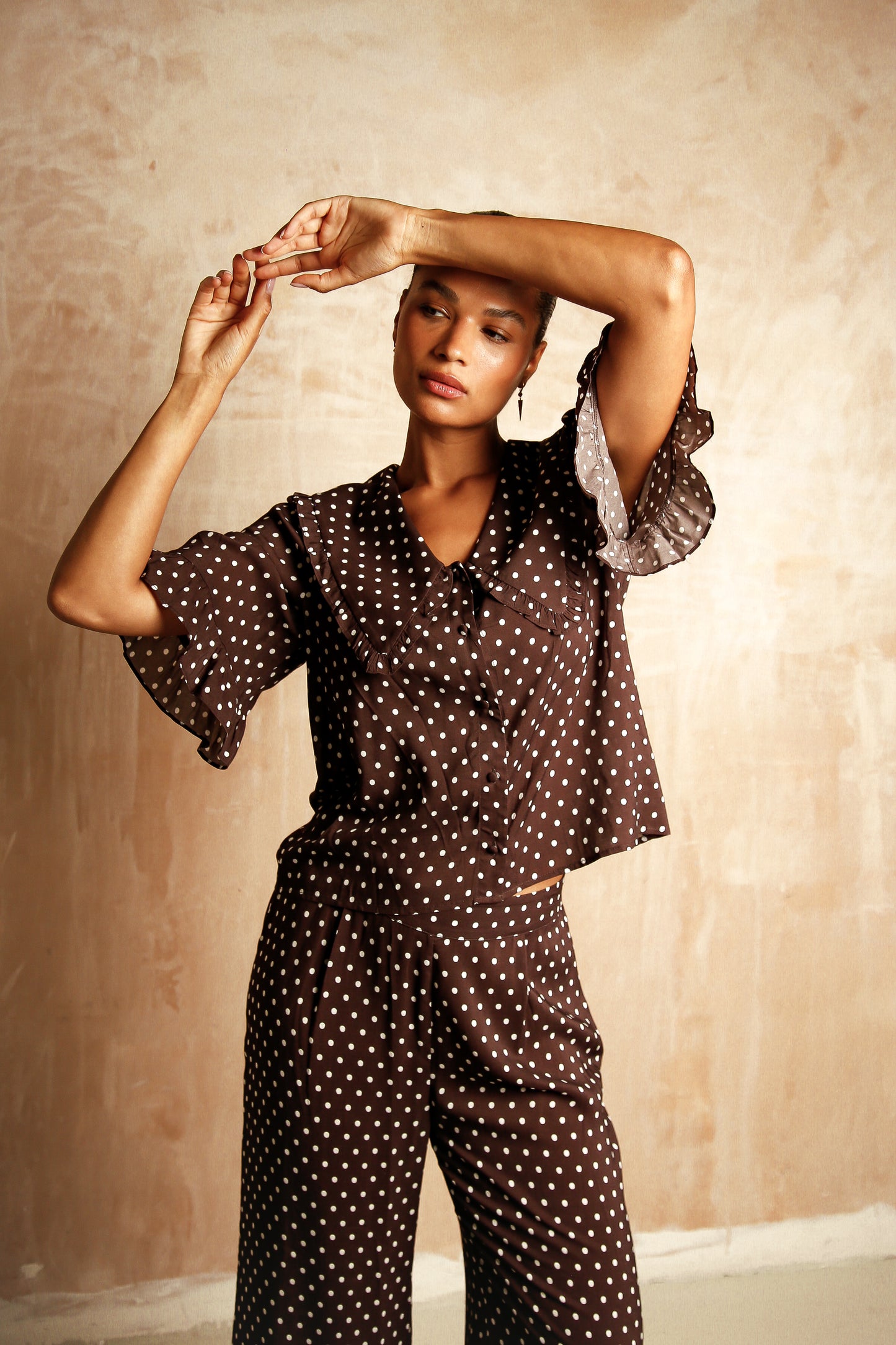 Selene Brown Polka Dot Set