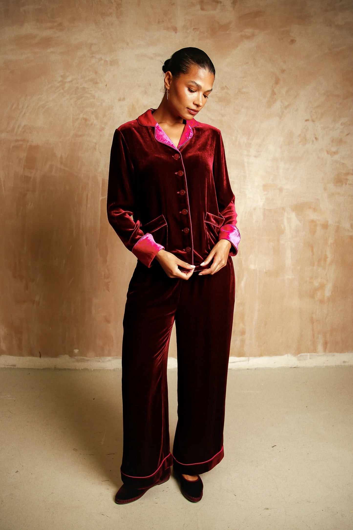 Clara ruby silk-velvet set