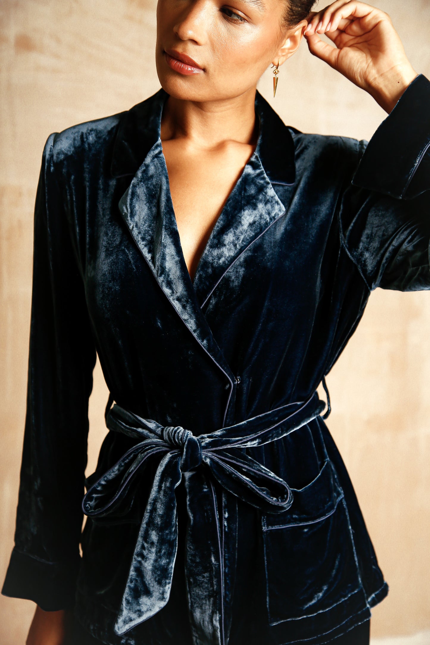 Pamela Petrol Blue Silk Velvet Suit