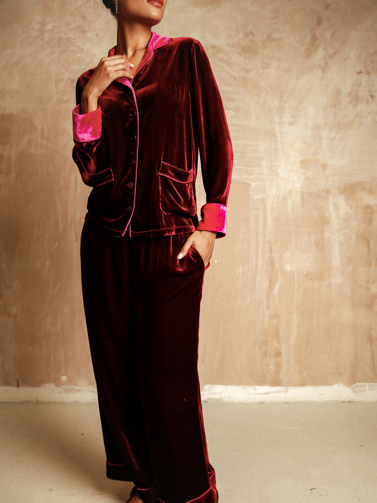 Clara Ruby Silk-Velvet Set