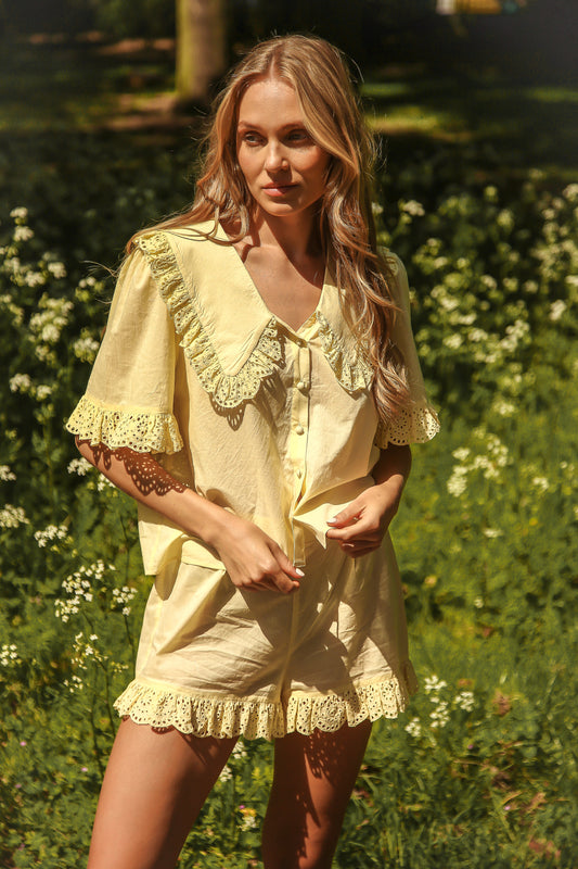 Luna Lemon Broderie Anglaise Cotton Set