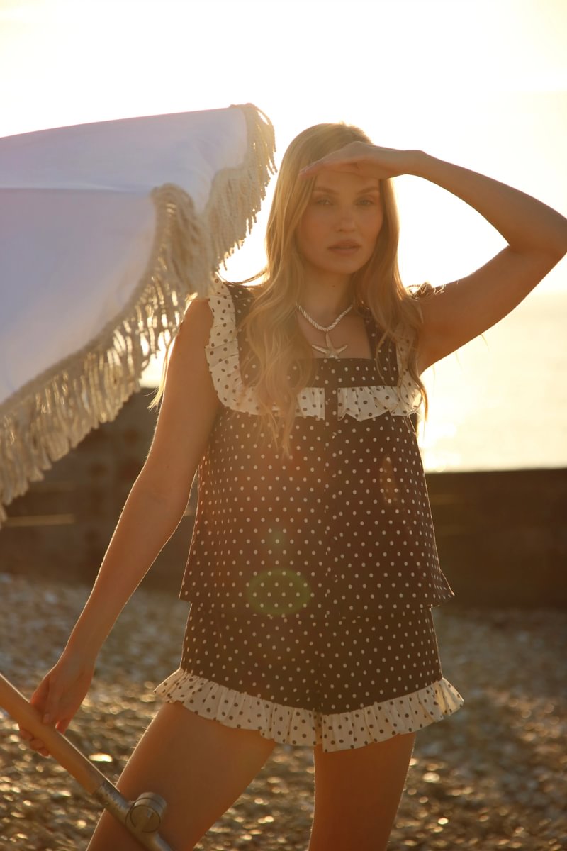Lucia Brown Polka Dot Cotton Set