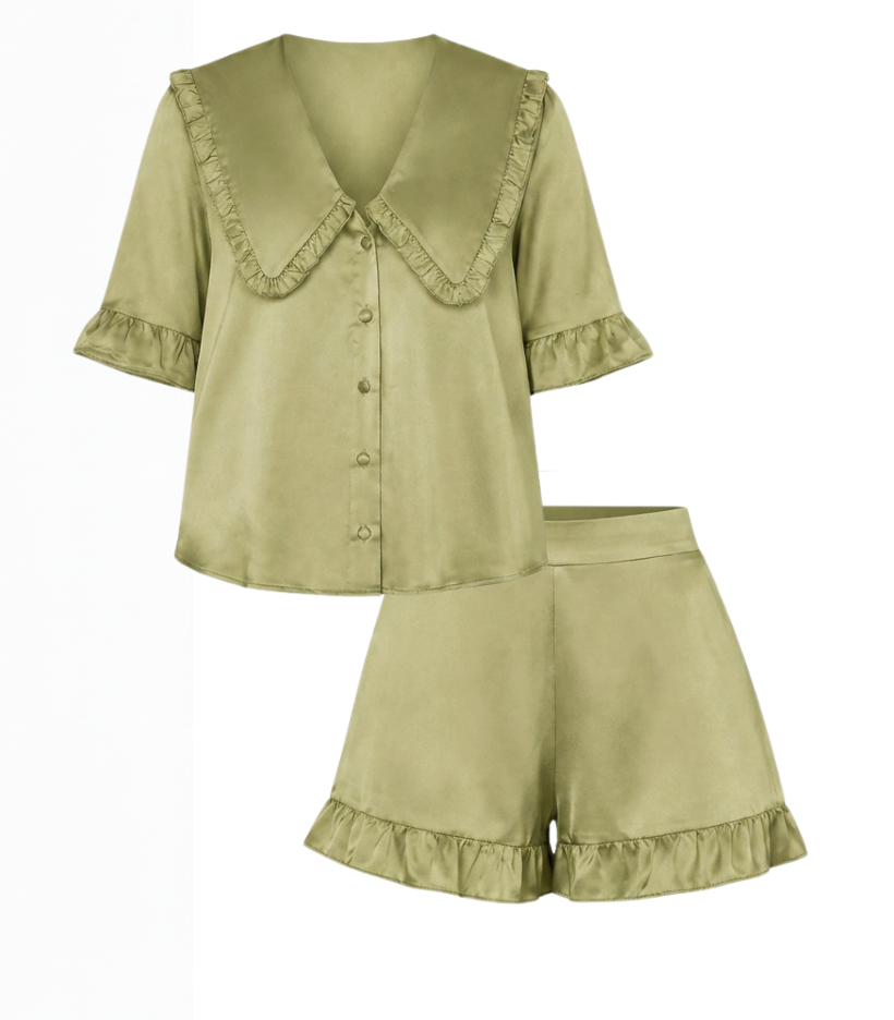 Luna chartreuse silk set