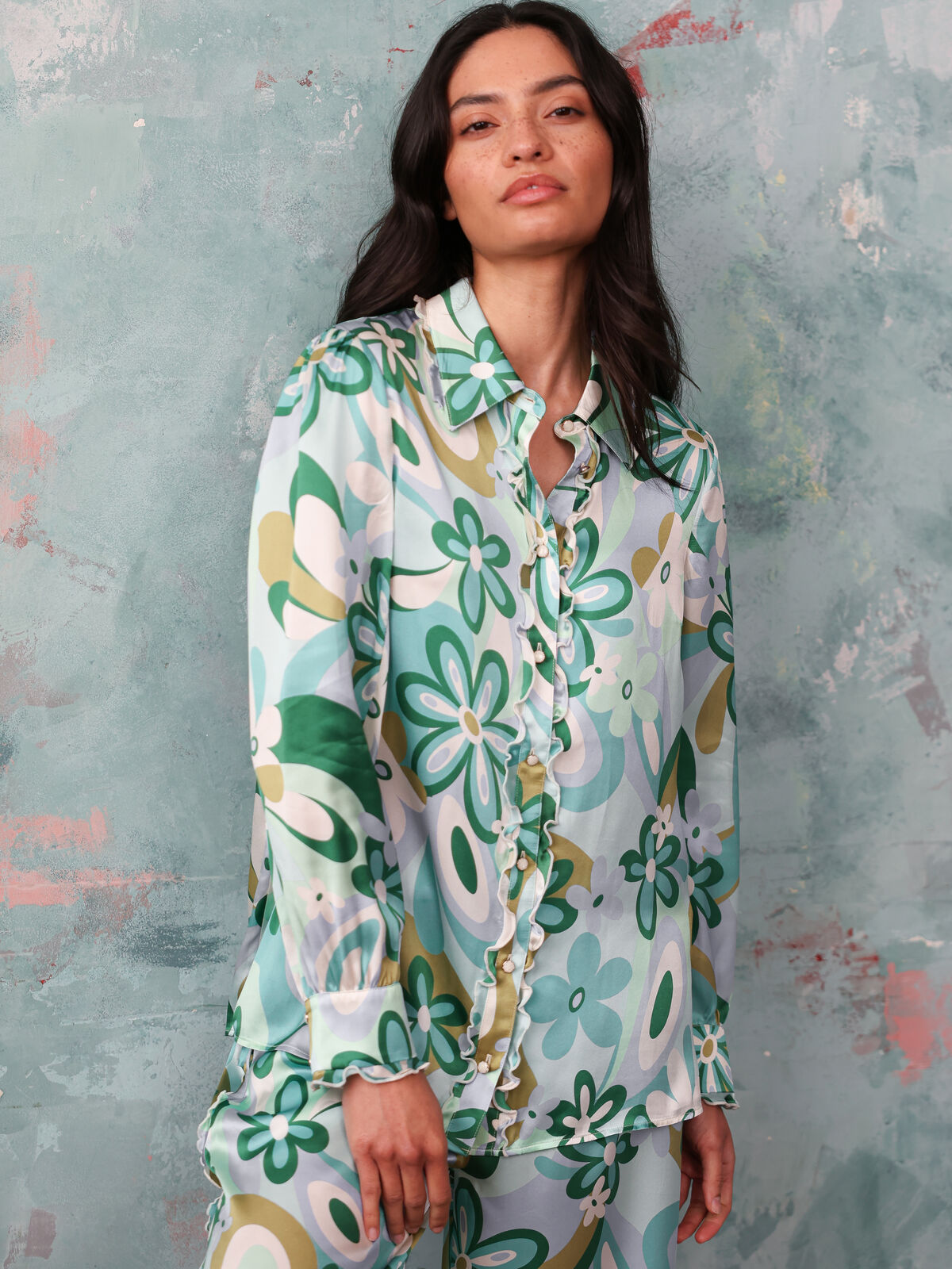 Vogue Green Floral Silk Shirt