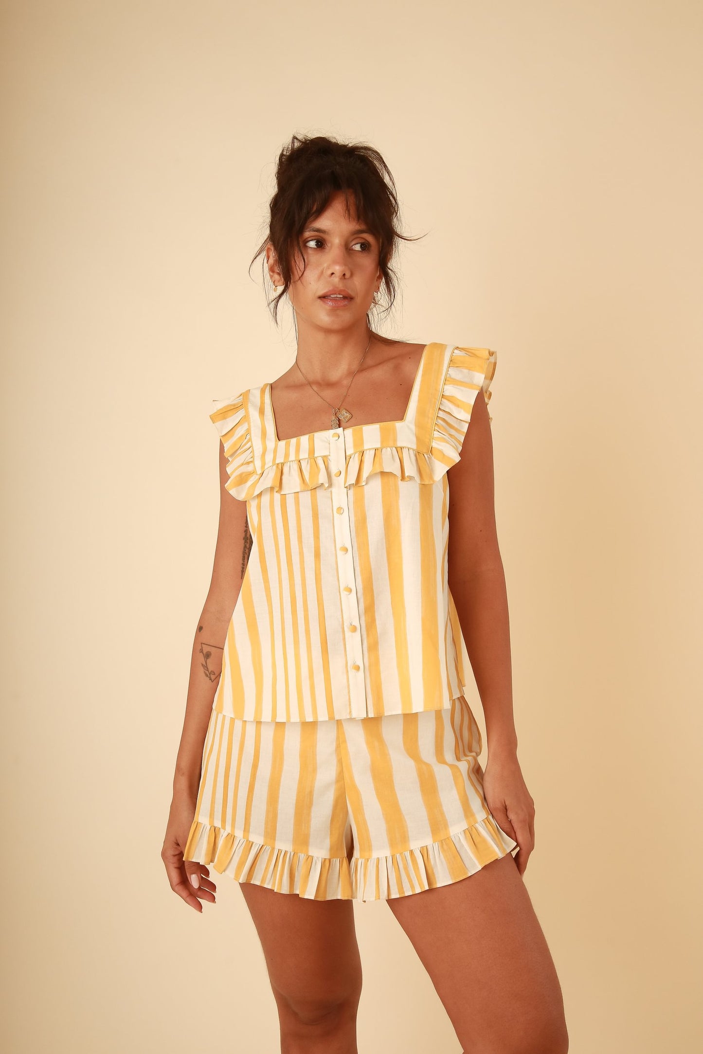 Lucia Yellow Stripe Cotton Set