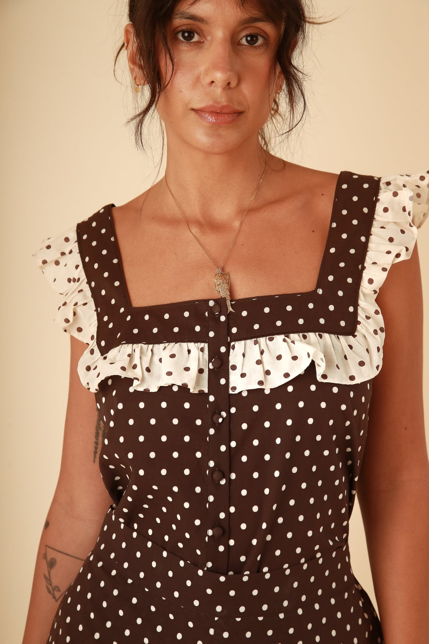 Lucia Brown Polka Dot Cotton Set