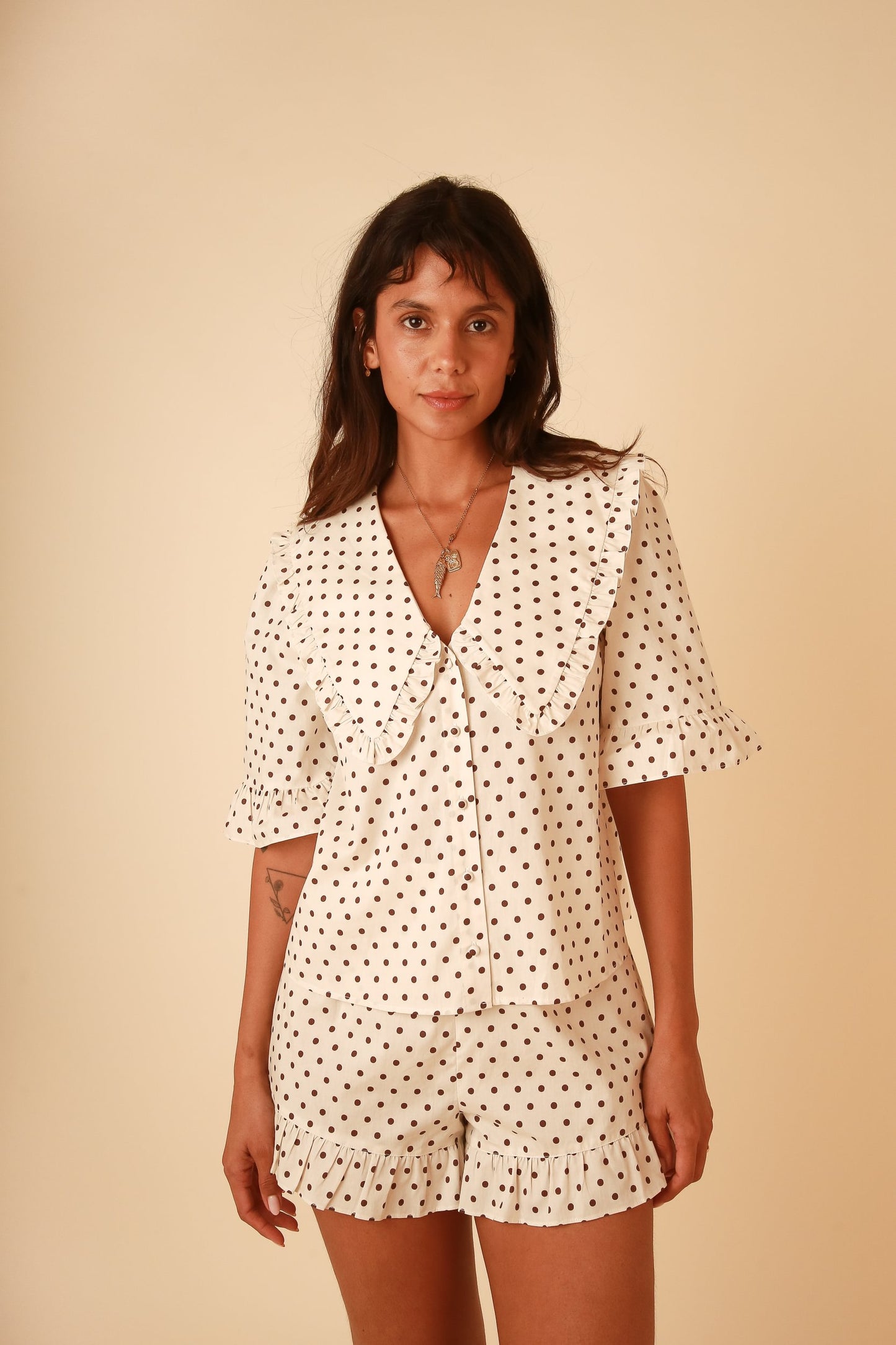 Luna Cream Polka Dot Cotton Set