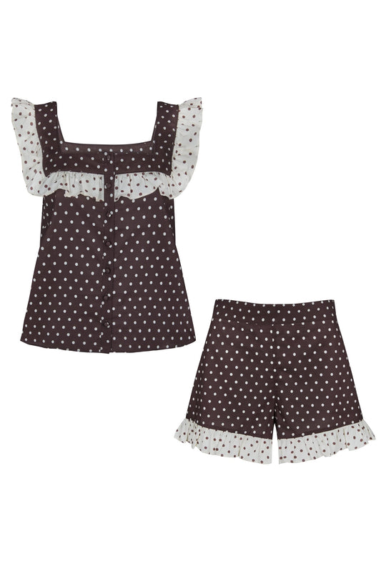 Lucia Brown Polka Dot Cotton Set