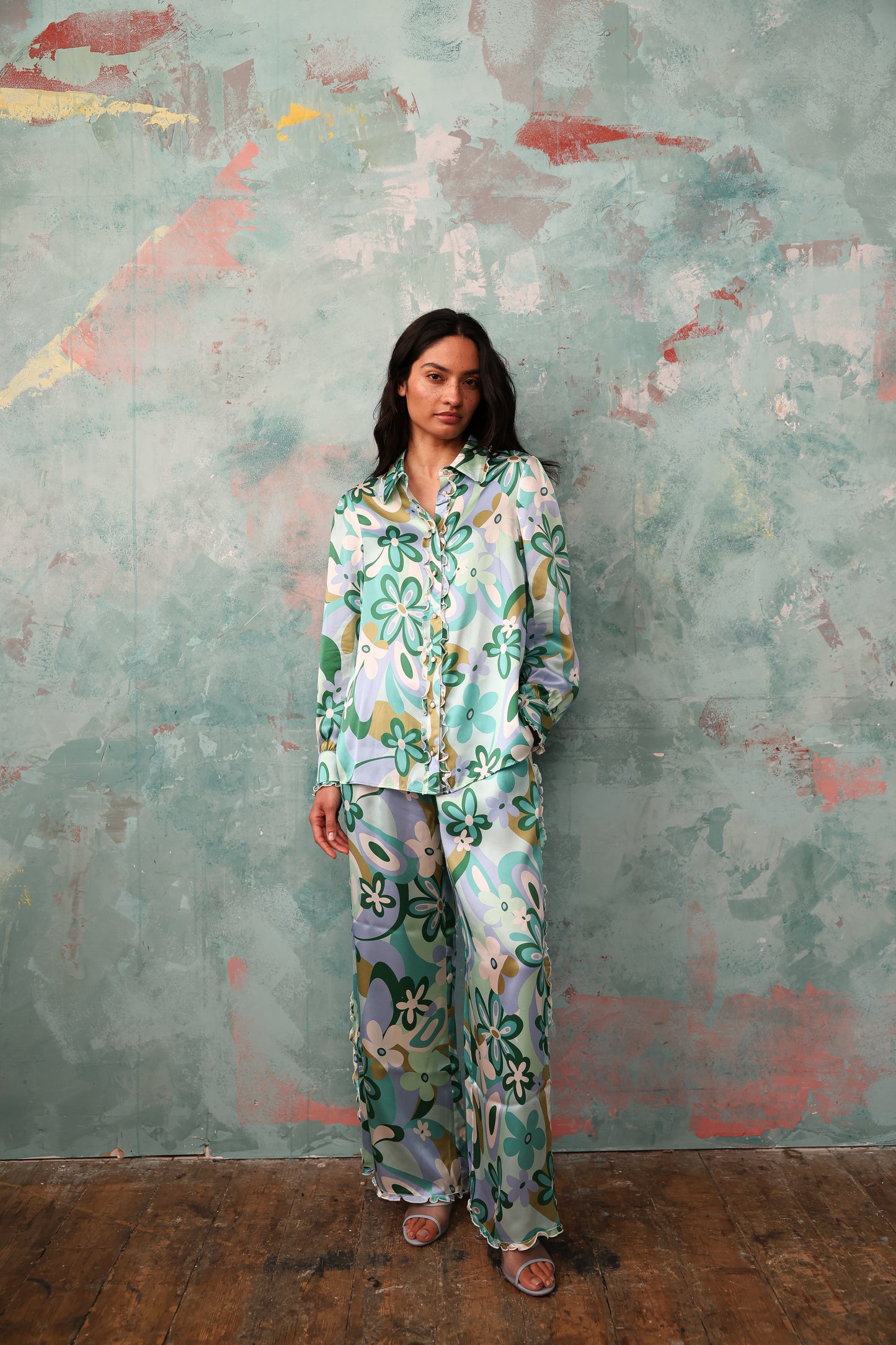 Vogue Green Floral Silk Set
