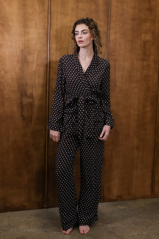 Rizzo Brown Polka Dot Smoking Suit