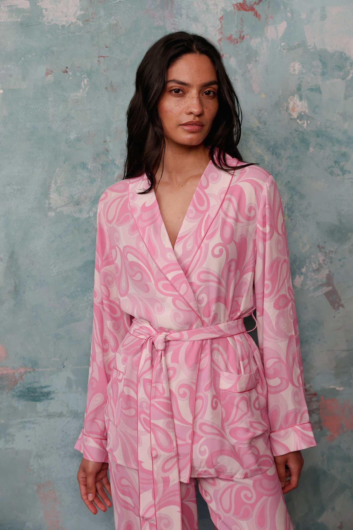 Rizzo pink swirl smoking suit