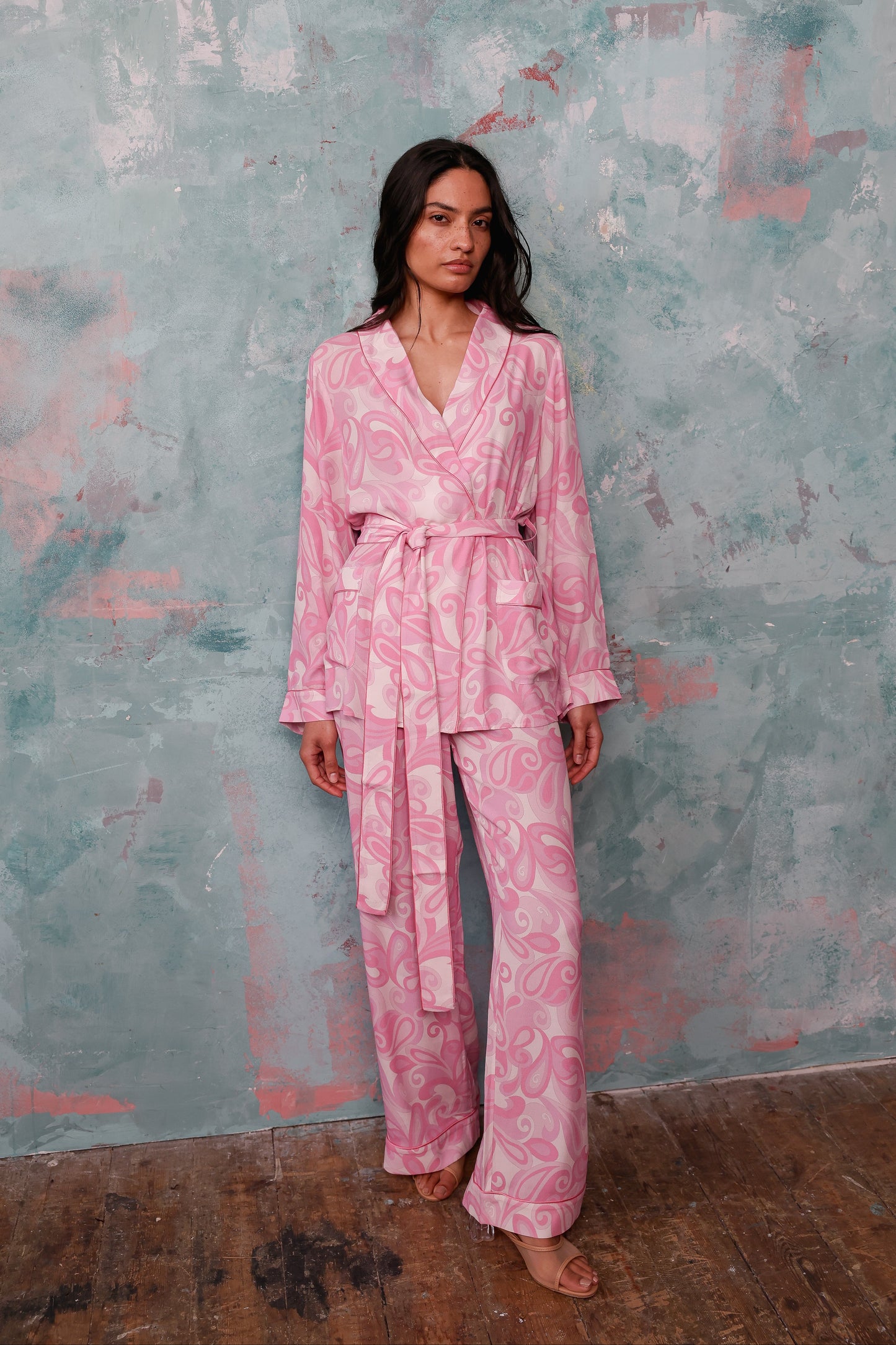 Rizzo pink swirl smoking suit