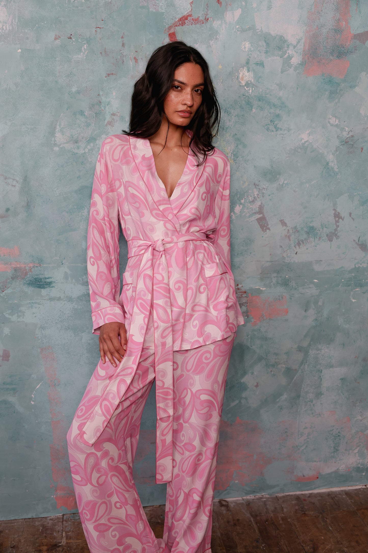 Rizzo pink swirl smoking suit