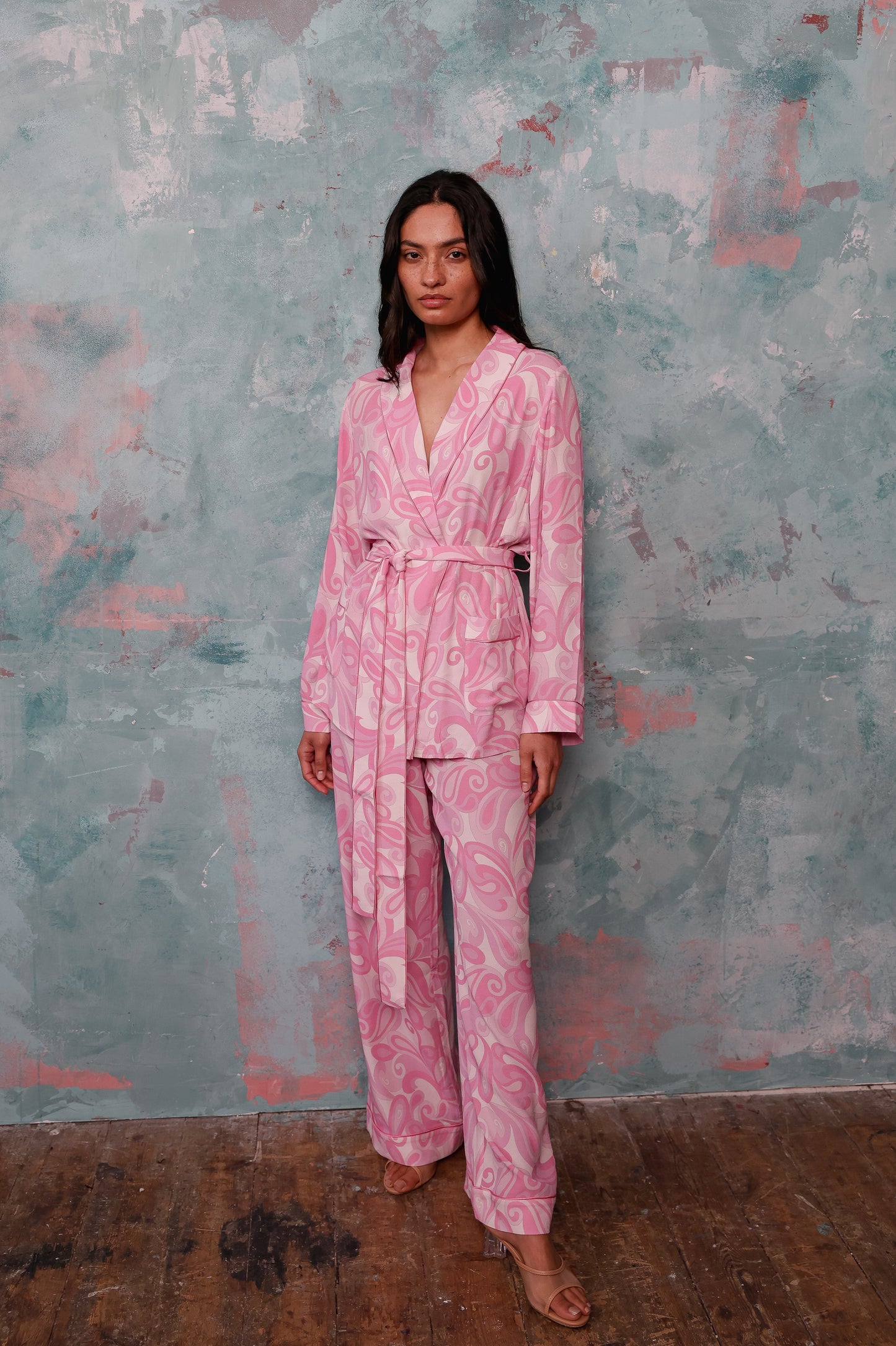Rizzo pink swirl smoking suit