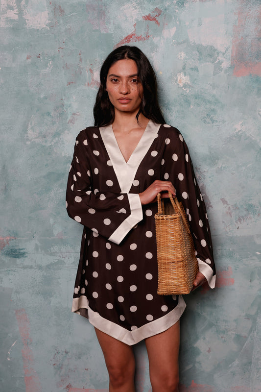 Rita Brown Polka Dot Silk-blend Kaftan