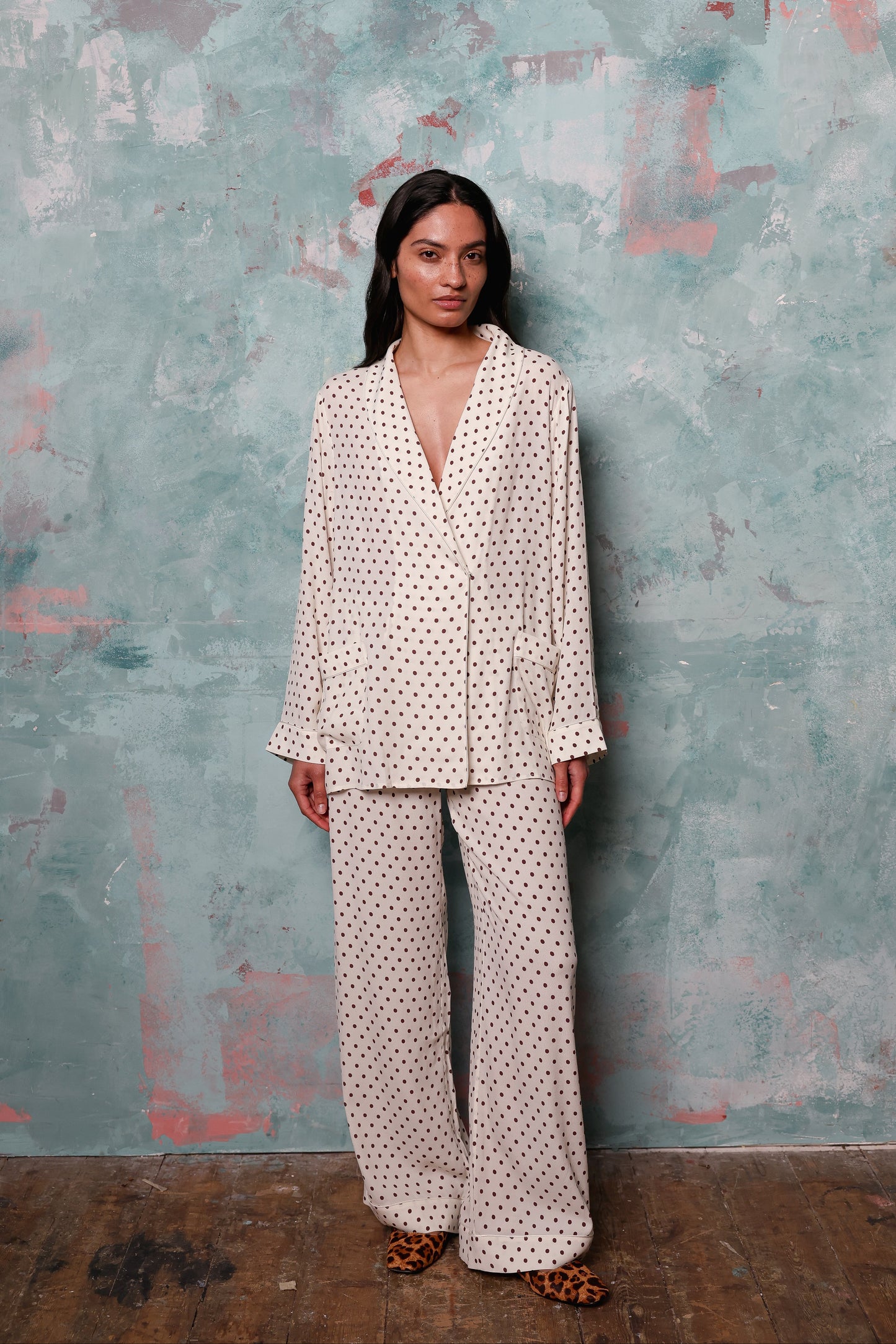 Rizzo Cream Polka Dot Smoking Suit