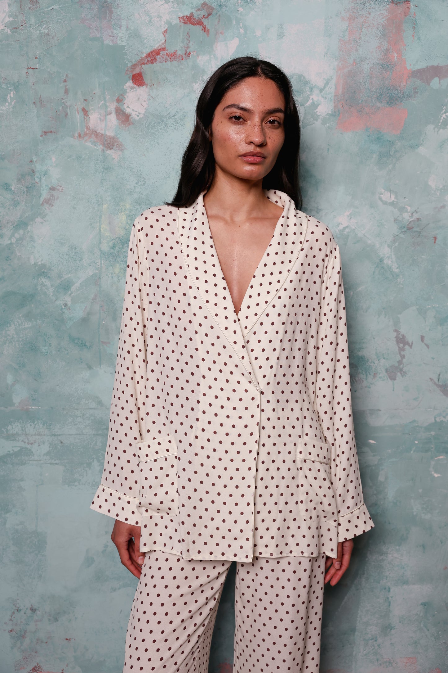 Rizzo Cream Polka Dot Smoking Suit