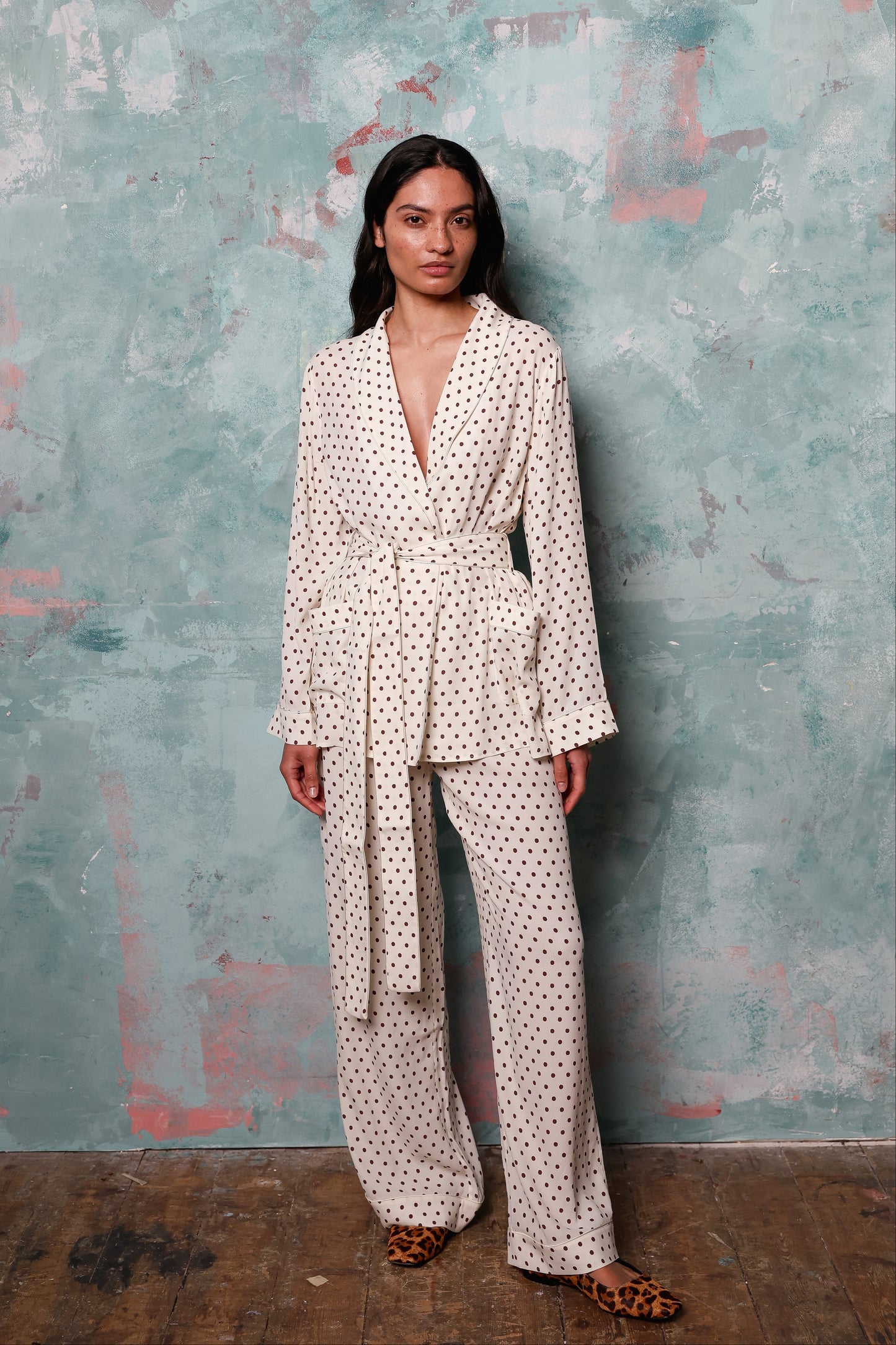 Rizzo Cream Polka Dot Smoking Suit