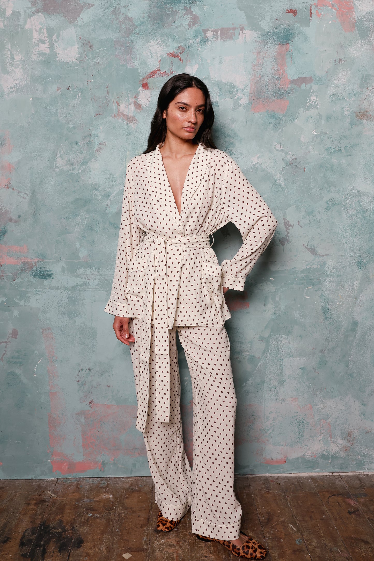 Rizzo Cream Polka Dot Smoking Suit