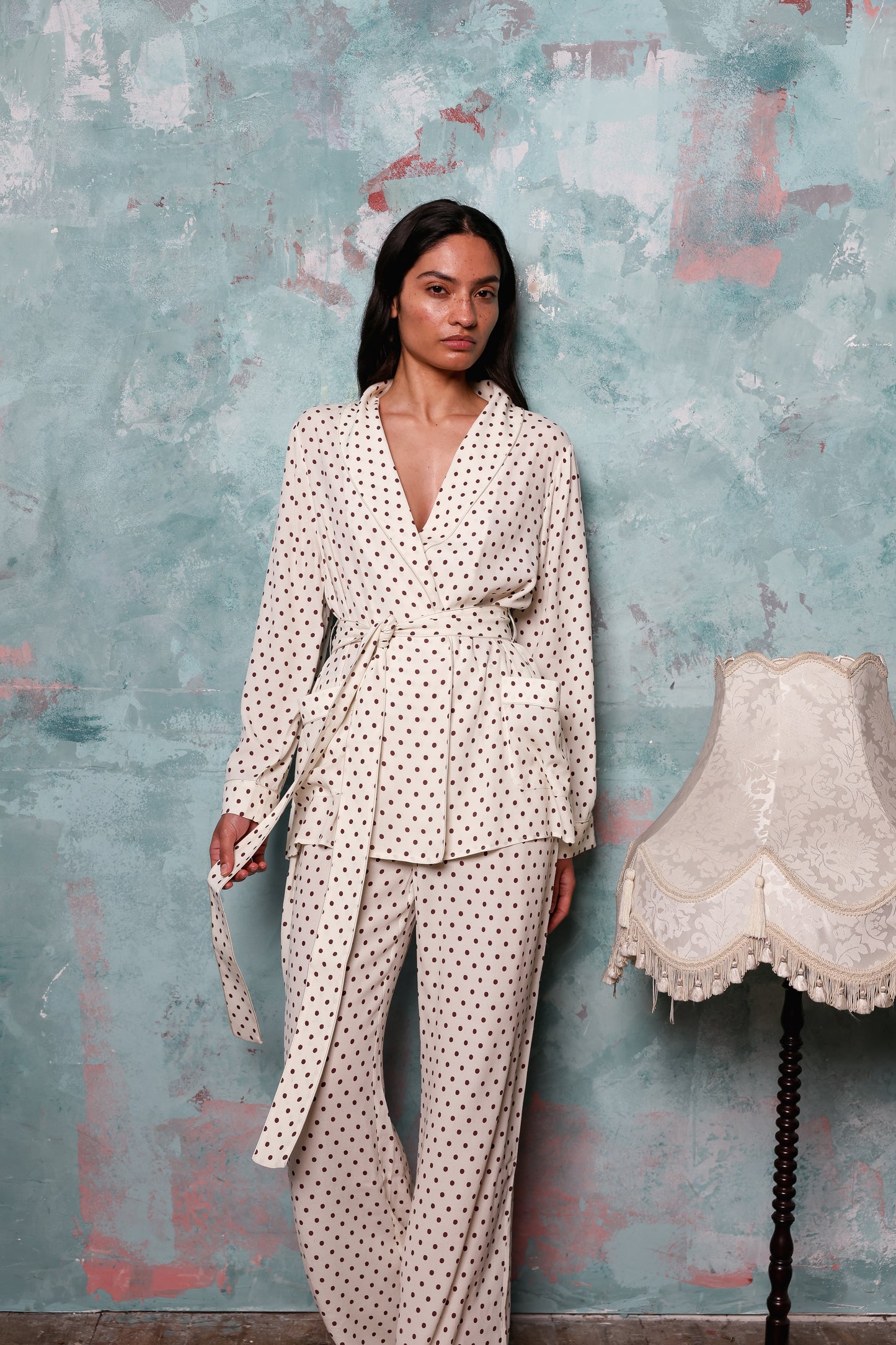 Rizzo Cream Polka Dot Smoking Suit
