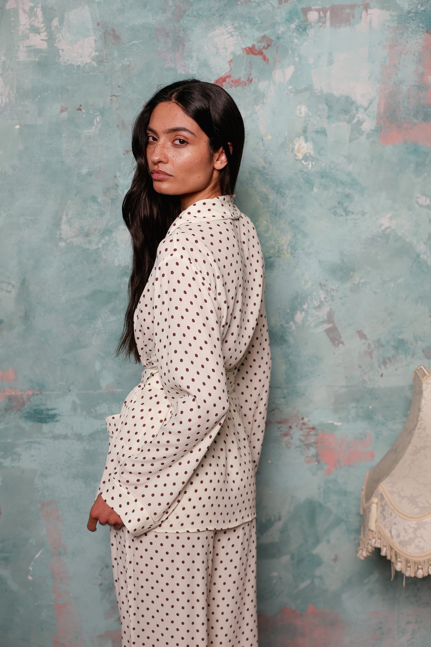 Rizzo Cream Polka Dot Smoking Suit