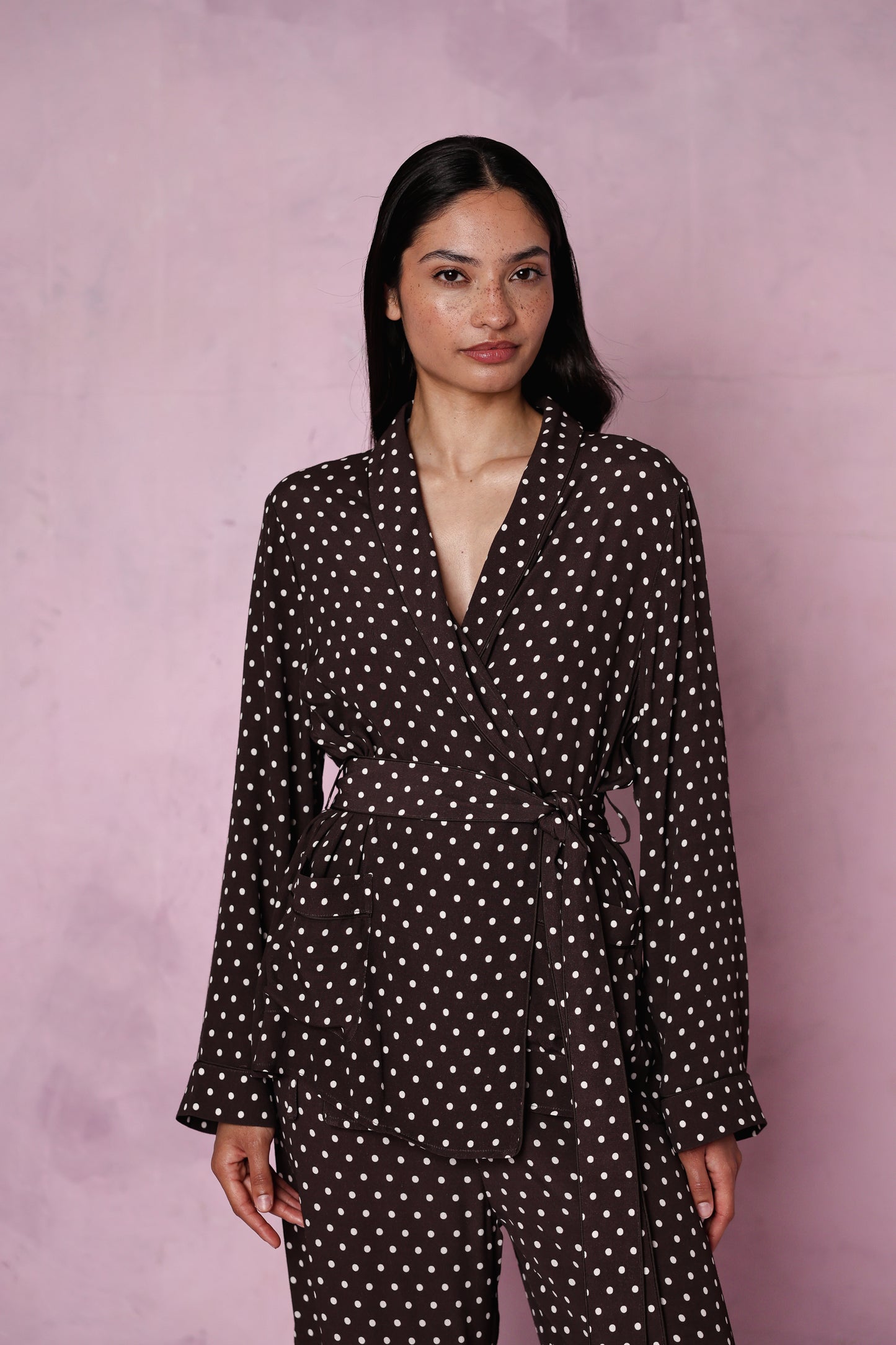 Rizzo brown polka dot smoking suit