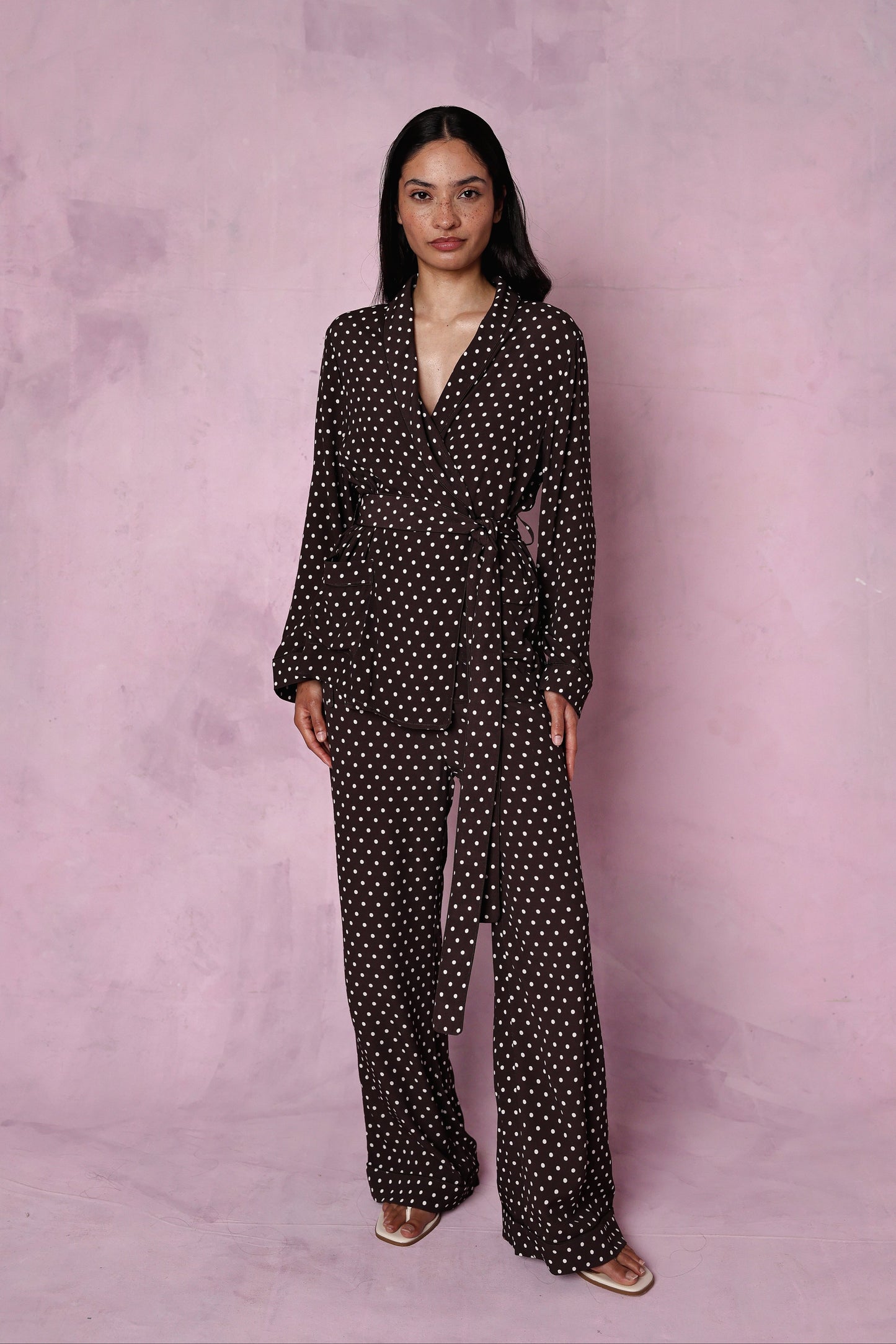 Rizzo brown polka dot smoking suit
