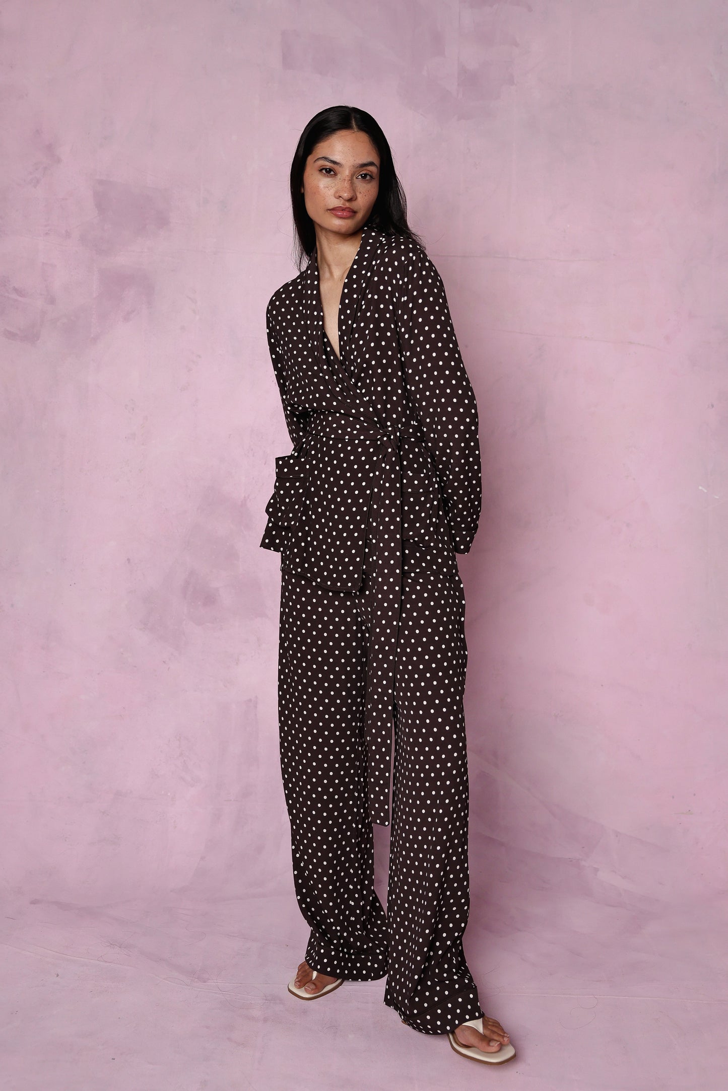Rizzo brown polka dot smoking suit