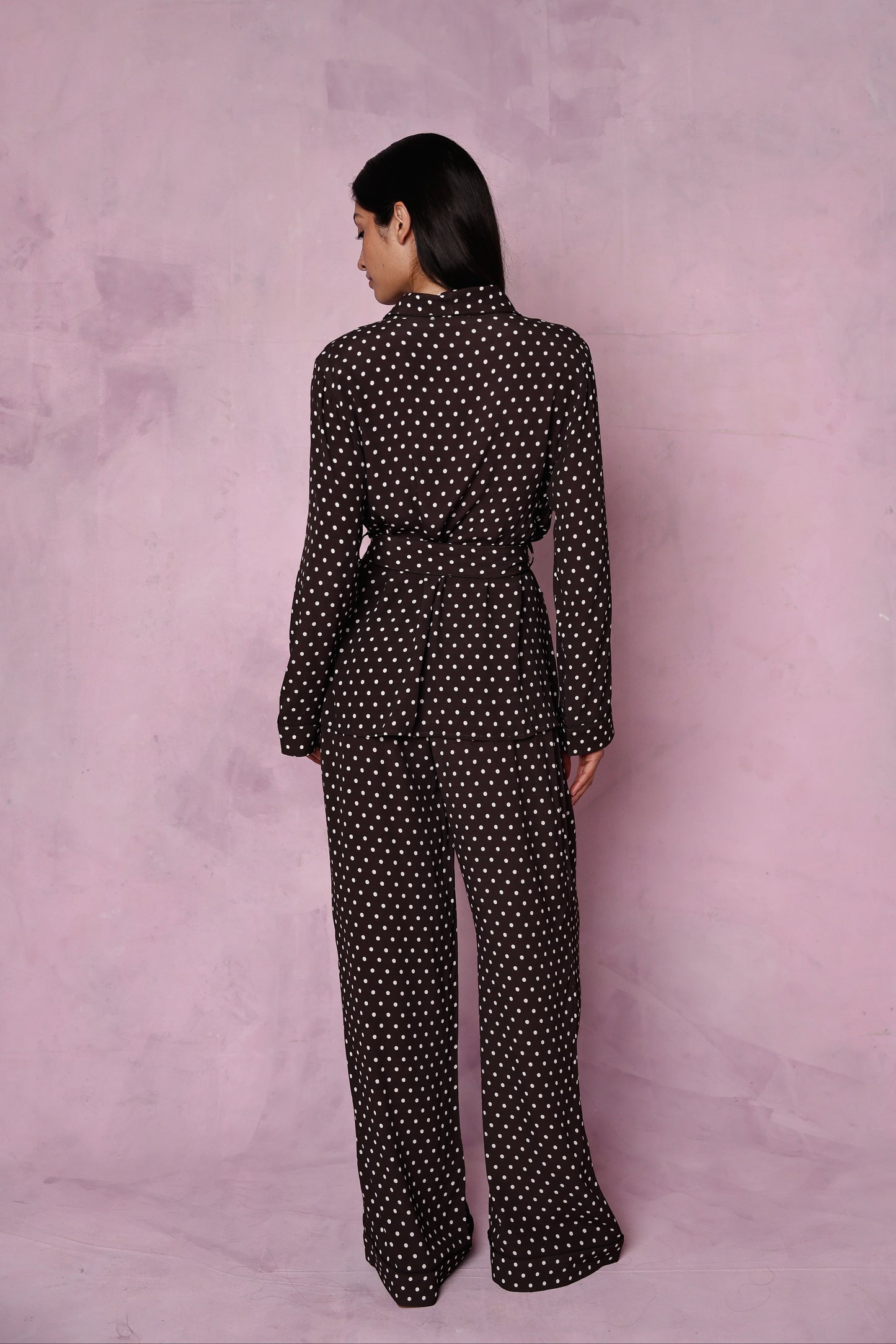 Rizzo brown polka dot smoking suit
