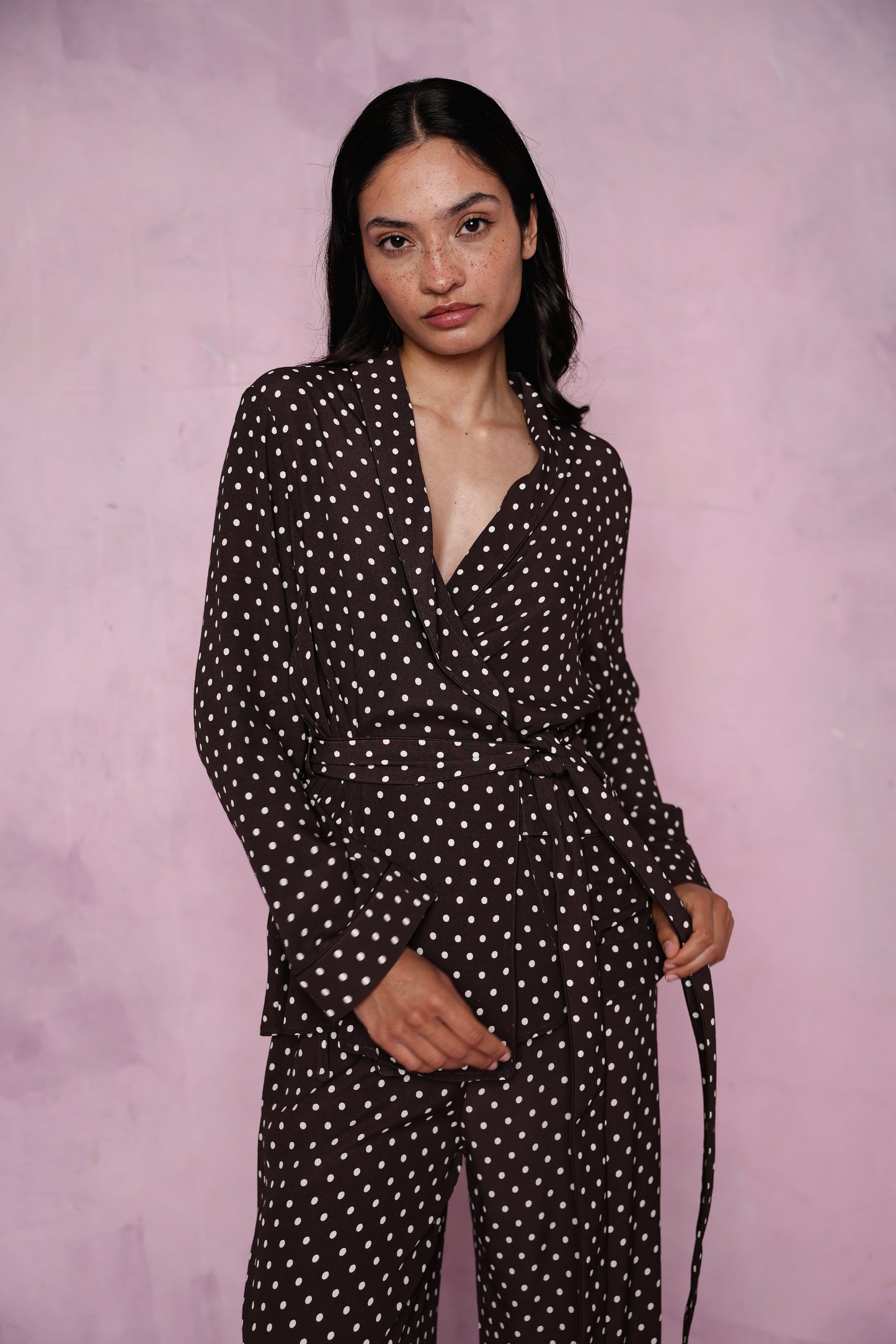 Rizzo brown polka dot smoking suit