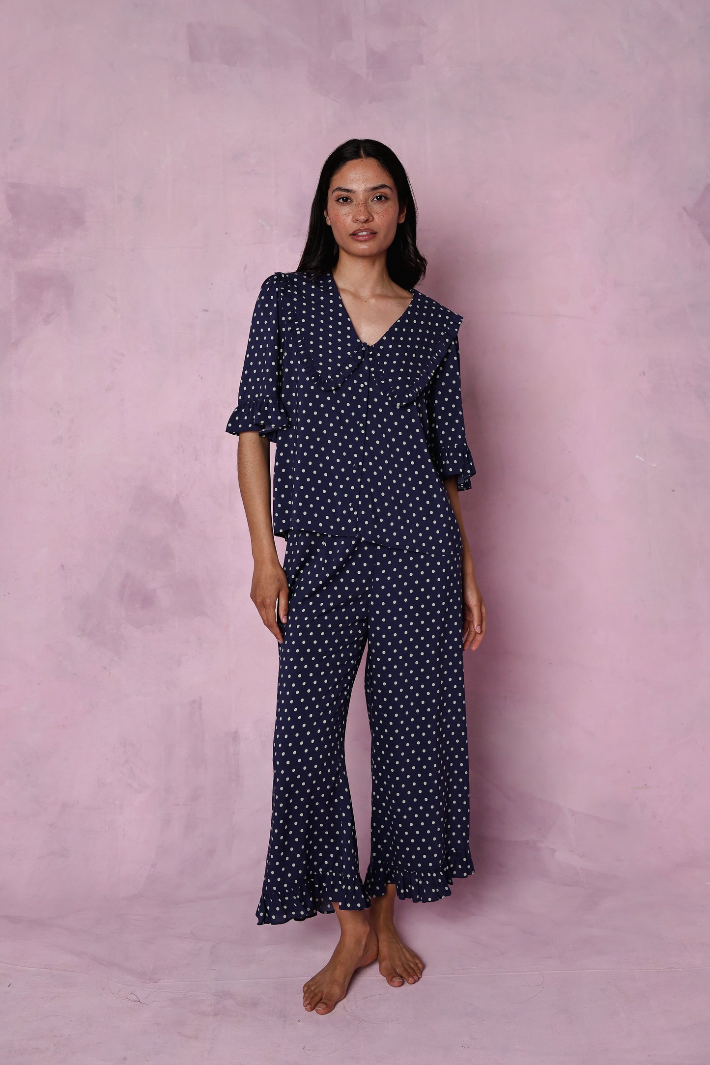 Selene navy polka dot set