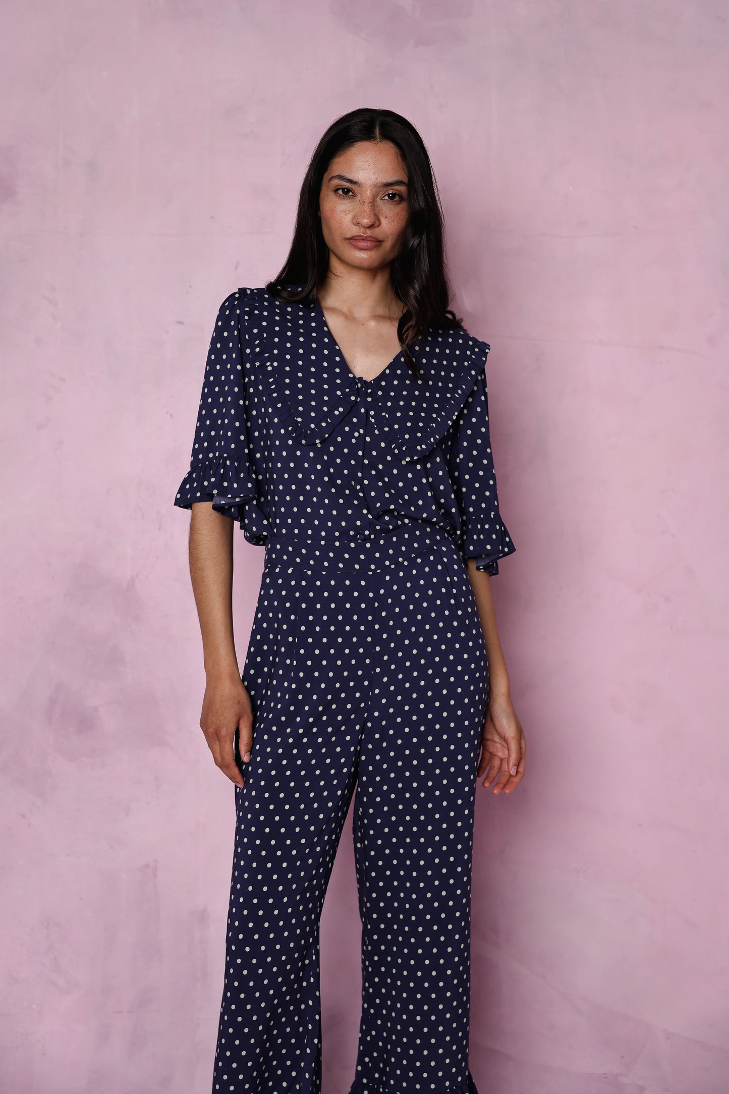 Selene navy polka dot set