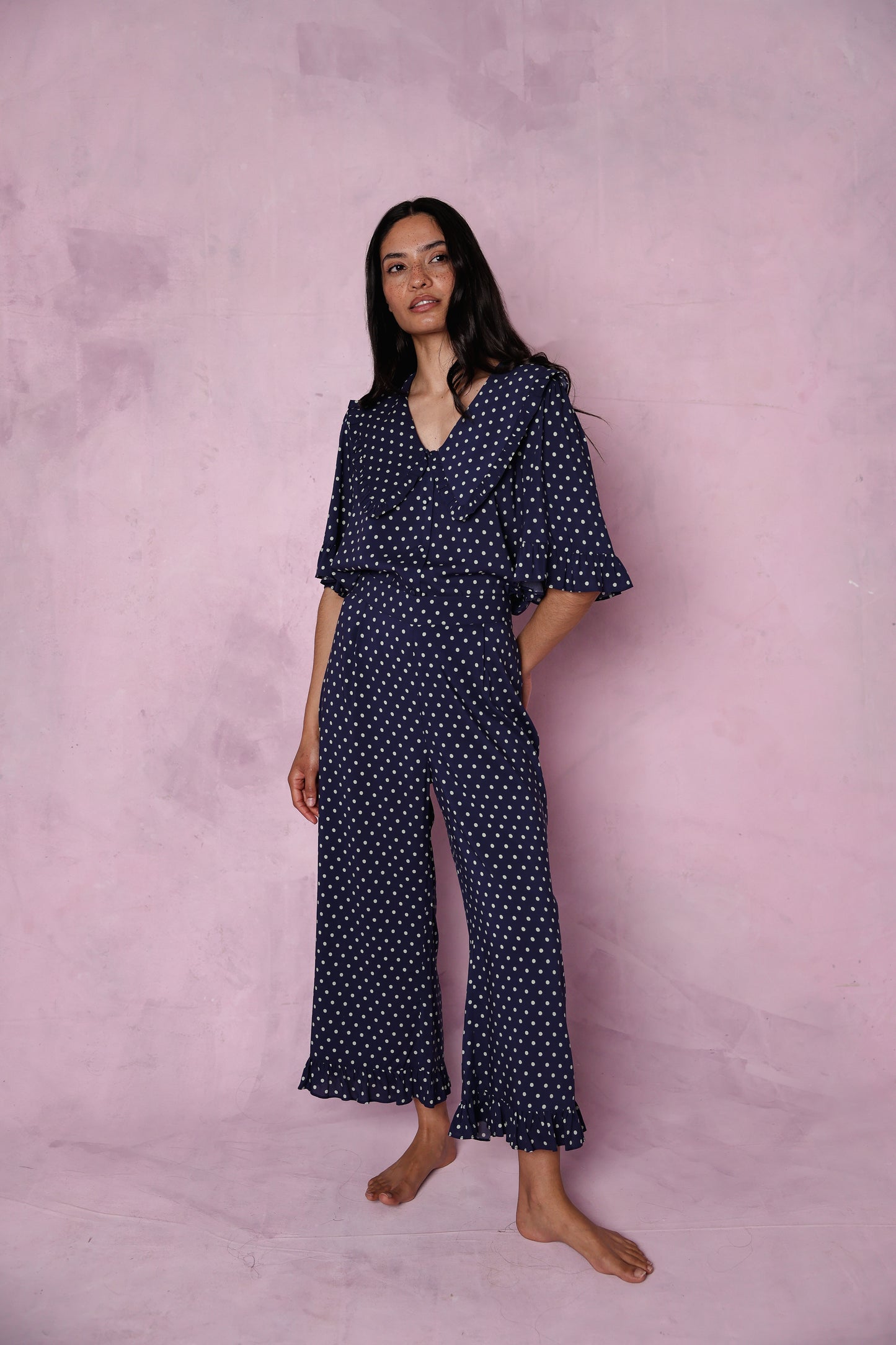Selene navy polka dot set