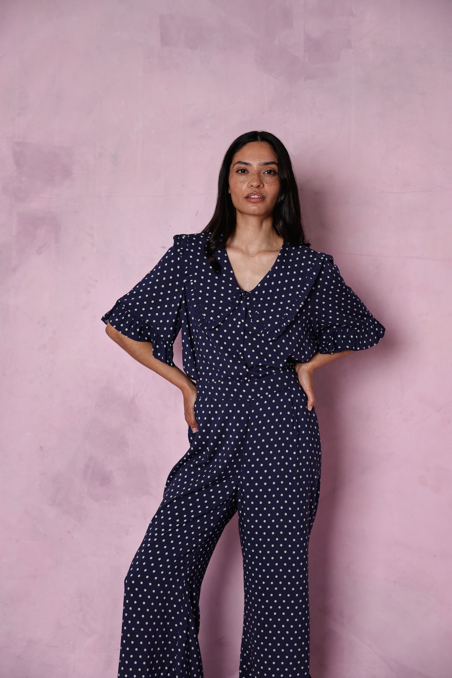 Selene navy polka dot set