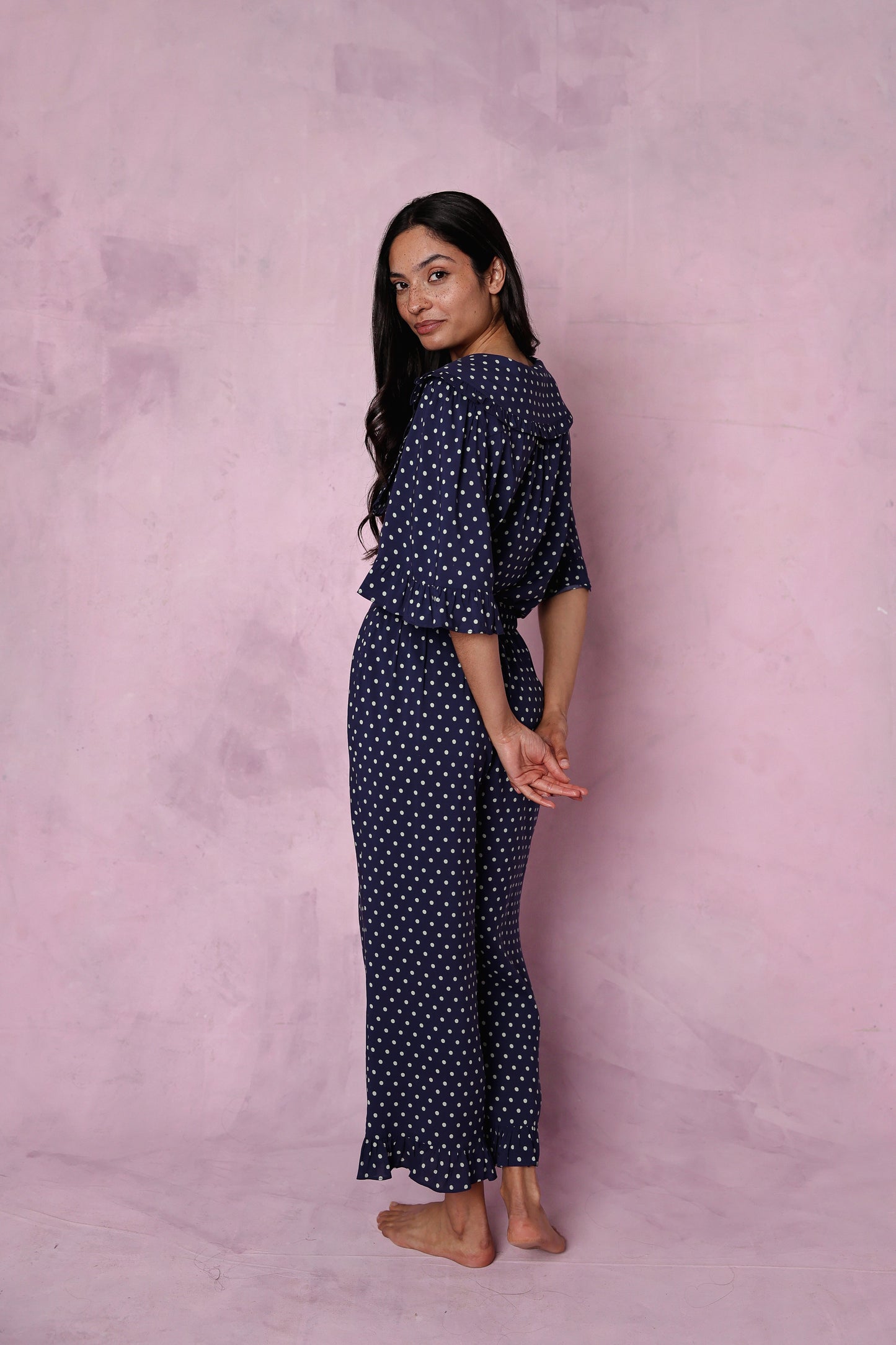 Selene navy polka dot set