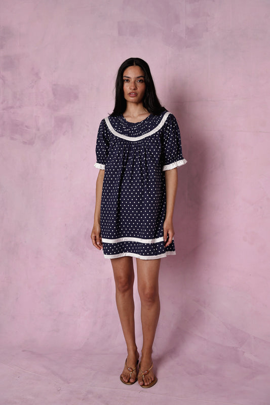 Paloma Sundress Navy Polka