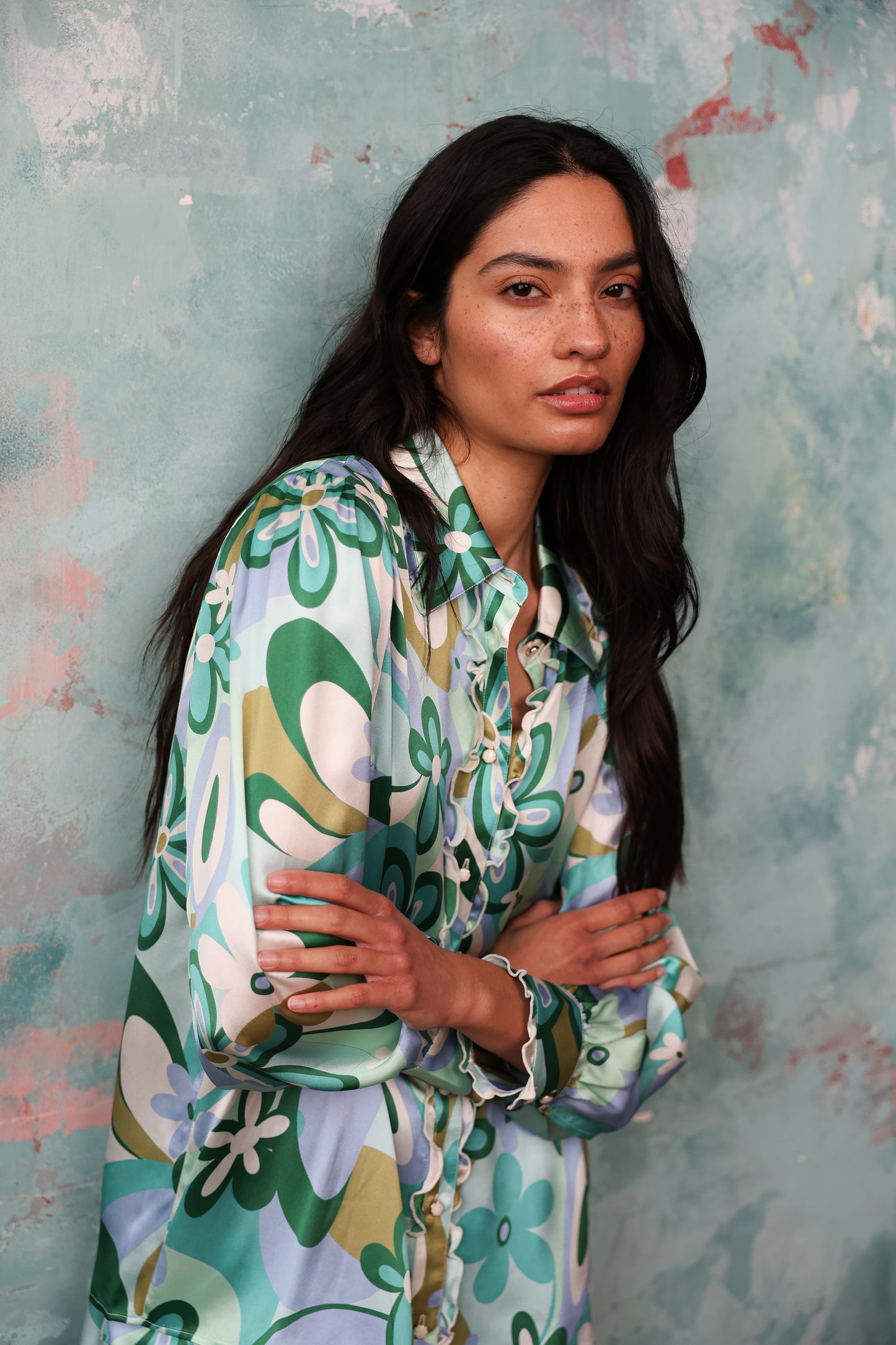 Vogue Green Floral Silk Set
