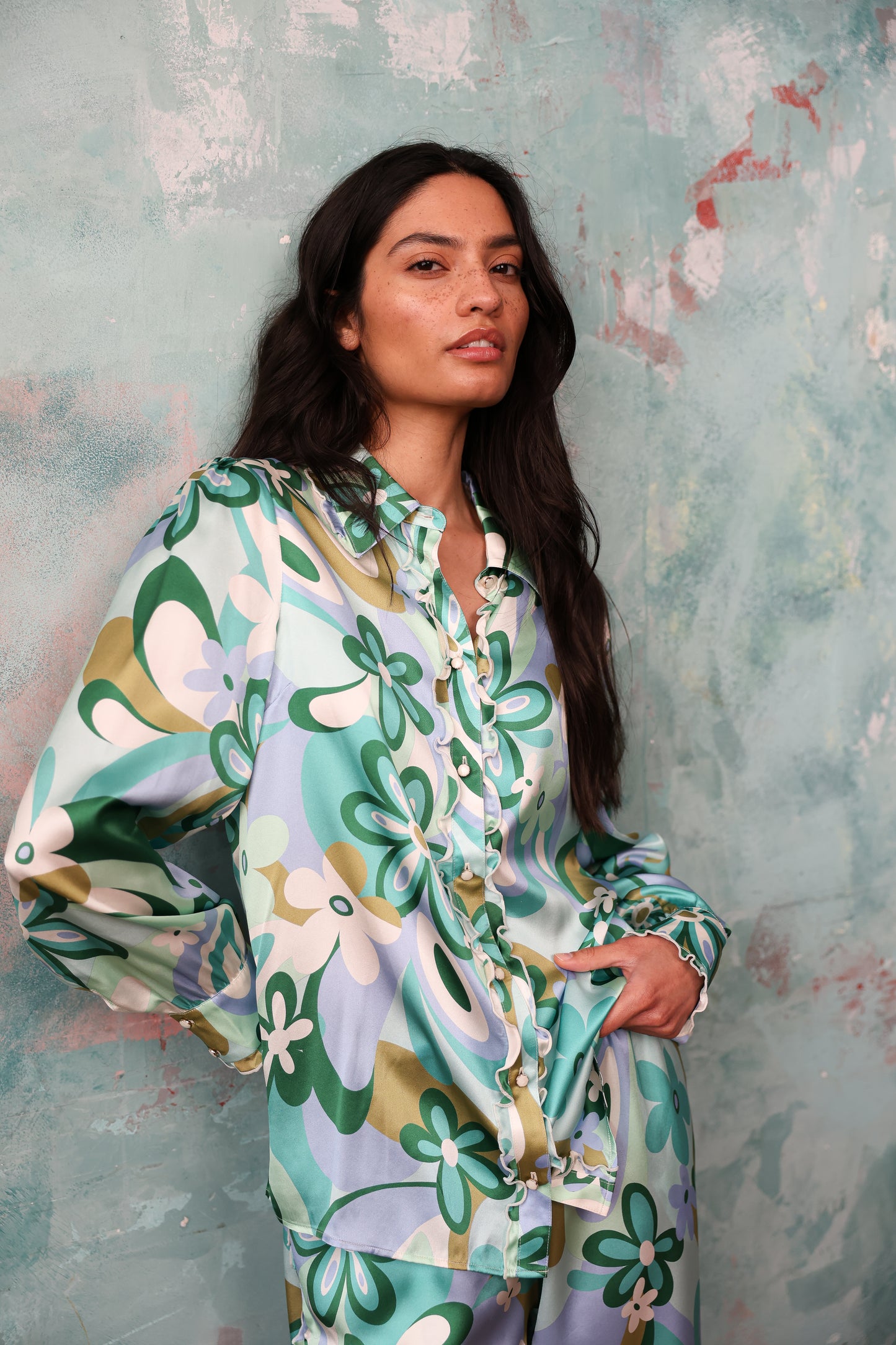 Vogue Green Floral Silk Set