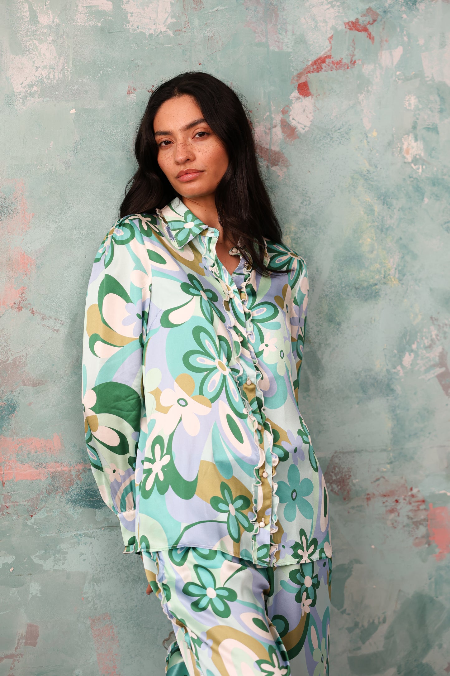 Vogue Green Floral Silk Set