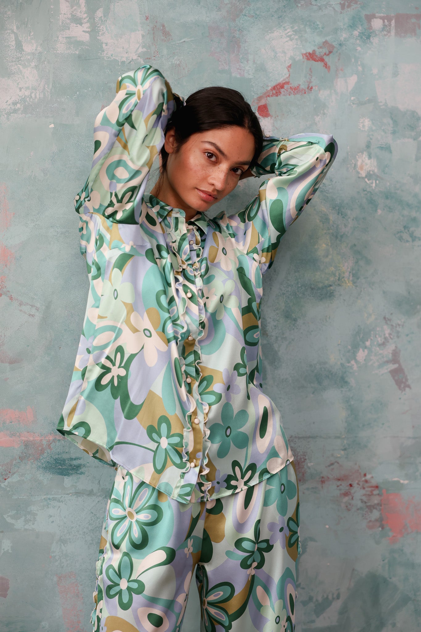 Vogue Green Floral Silk Set