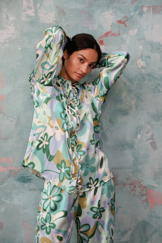 Vogue Green Floral Silk Set
