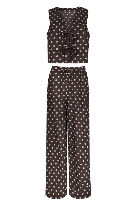 Mia Brown Polka Dot Cotton Set