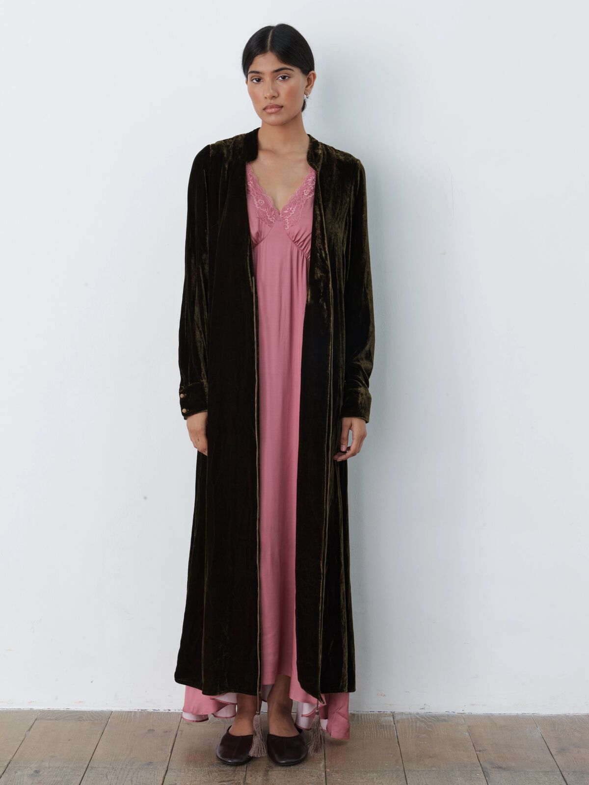 Christine silk-velvet duster