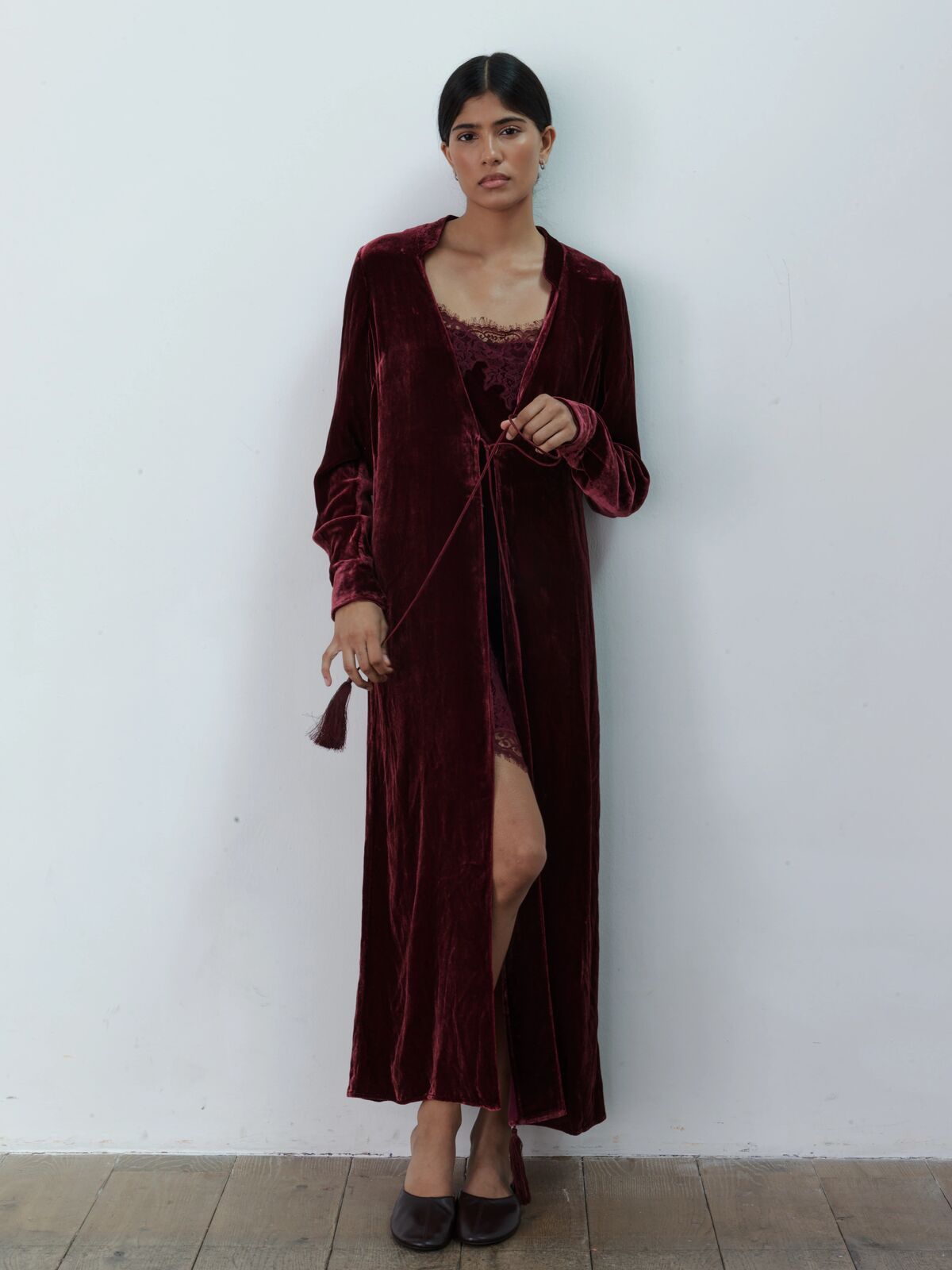 Christine silk-velvet duster