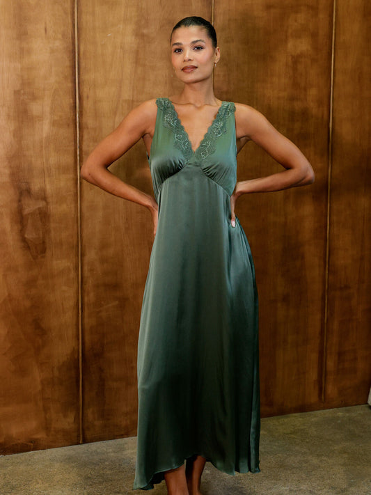 Shauna olive silk dress