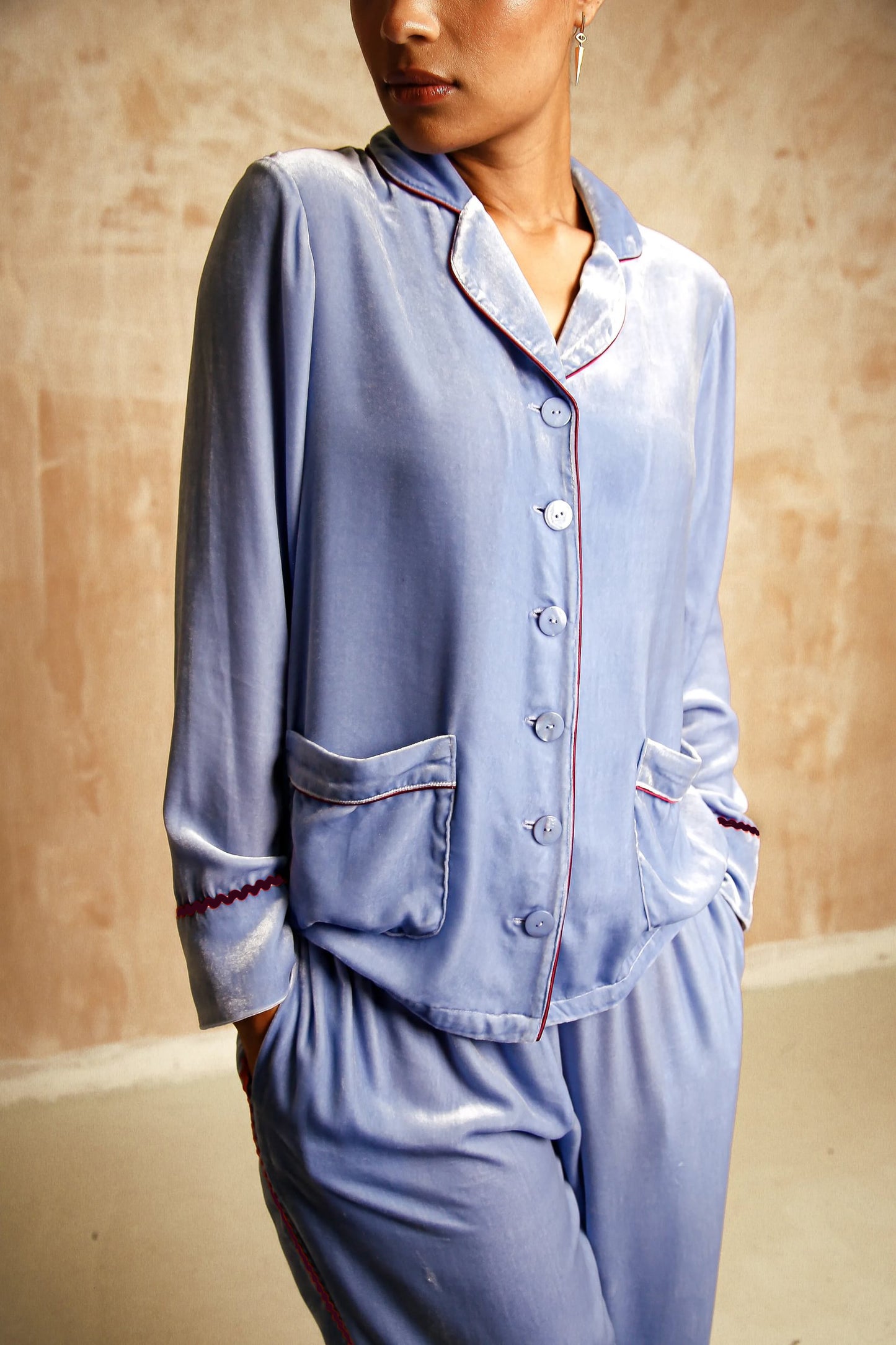 Clara blue silk-velvet set